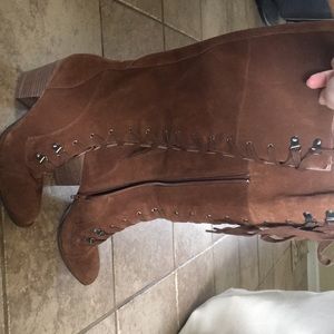 Knee high lace up brown boots size 8.5
